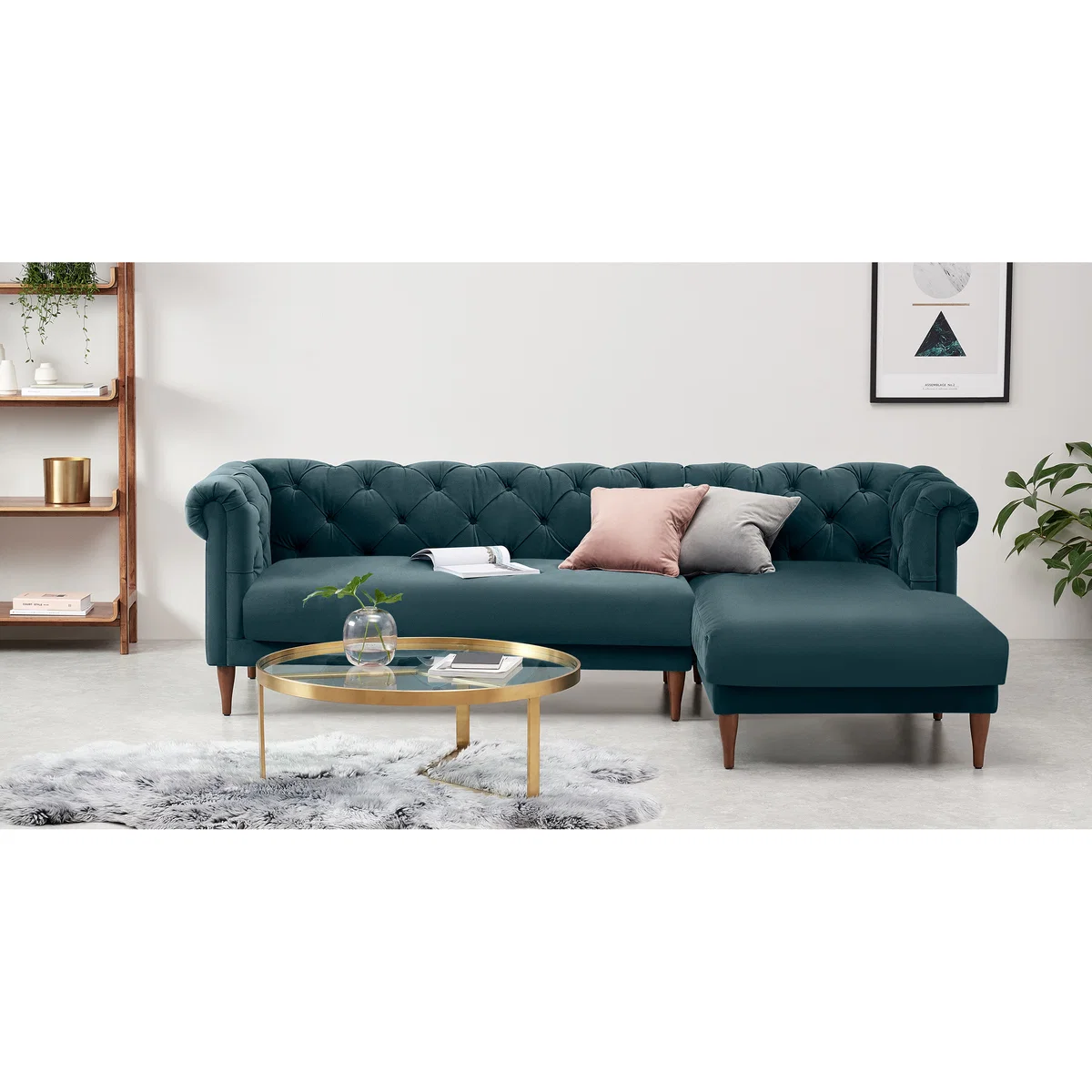 Barstow Right Hand Facing Chaise End Corner Sofa, Steel Blue Velvet – image 3