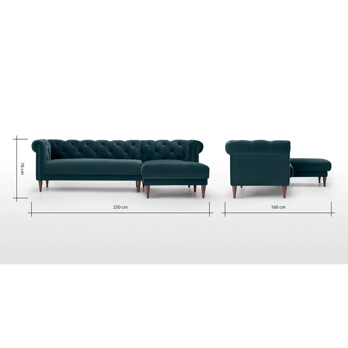 Barstow Right Hand Facing Chaise End Corner Sofa, Steel Blue Velvet – image 8