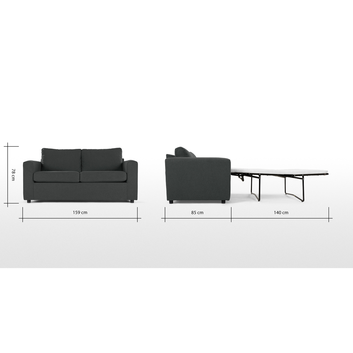 Felix 2 Seater Sofa Bed with Foam Mattress, Shetland Slate – image 8