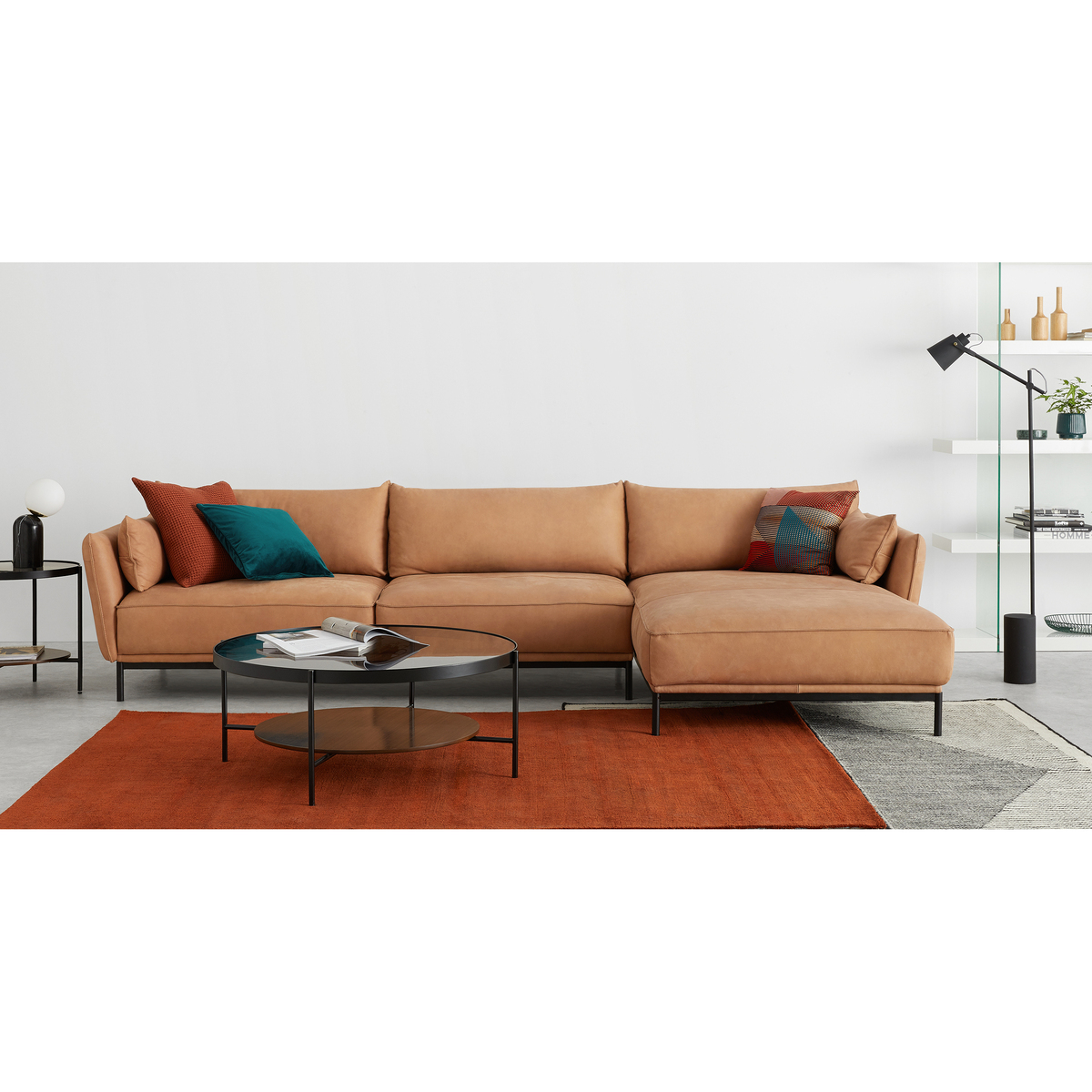Odelle, Right Hand Facing Chaise End Corner Sofa, Tan leather – image 3