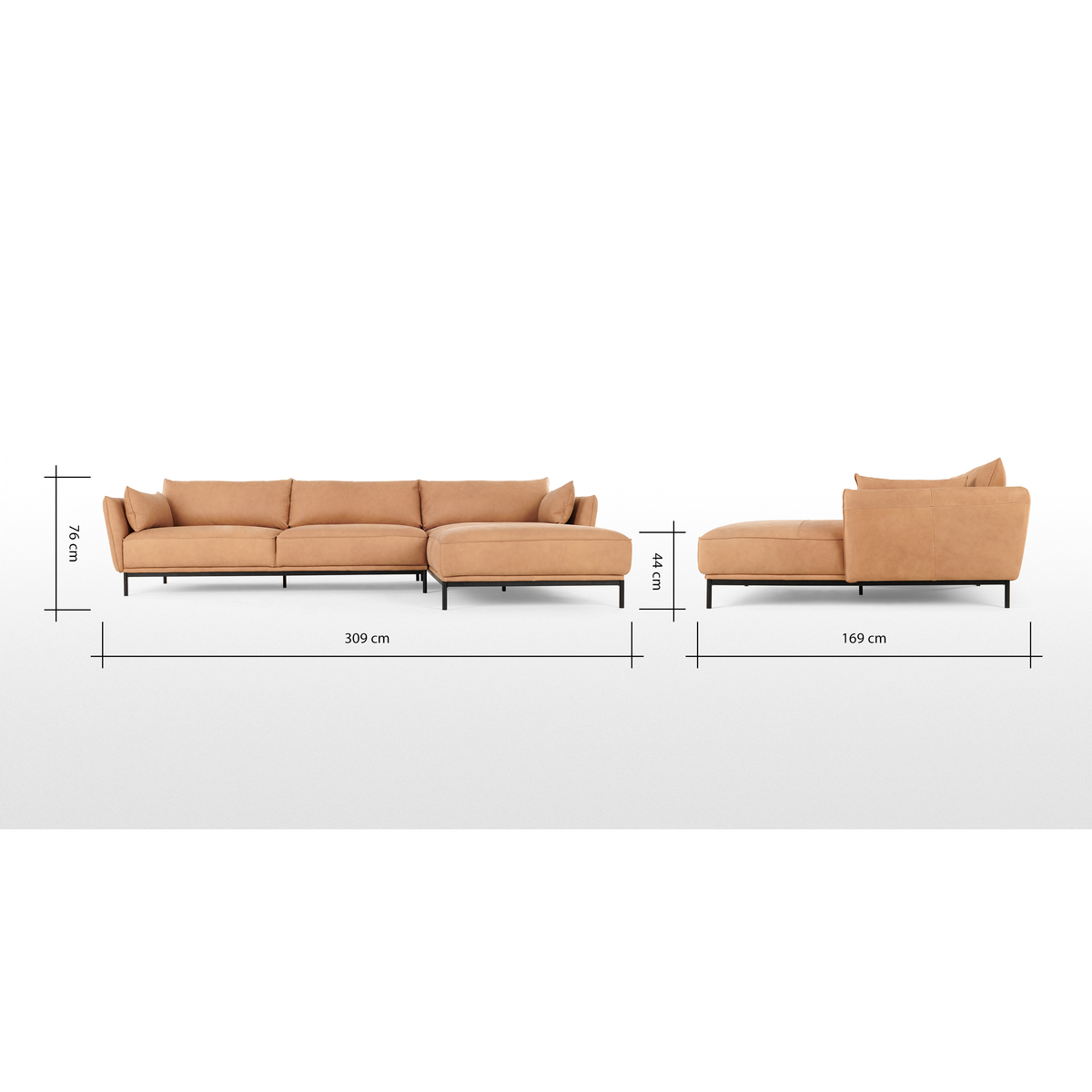 Odelle, Right Hand Facing Chaise End Corner Sofa, Tan leather – image 8