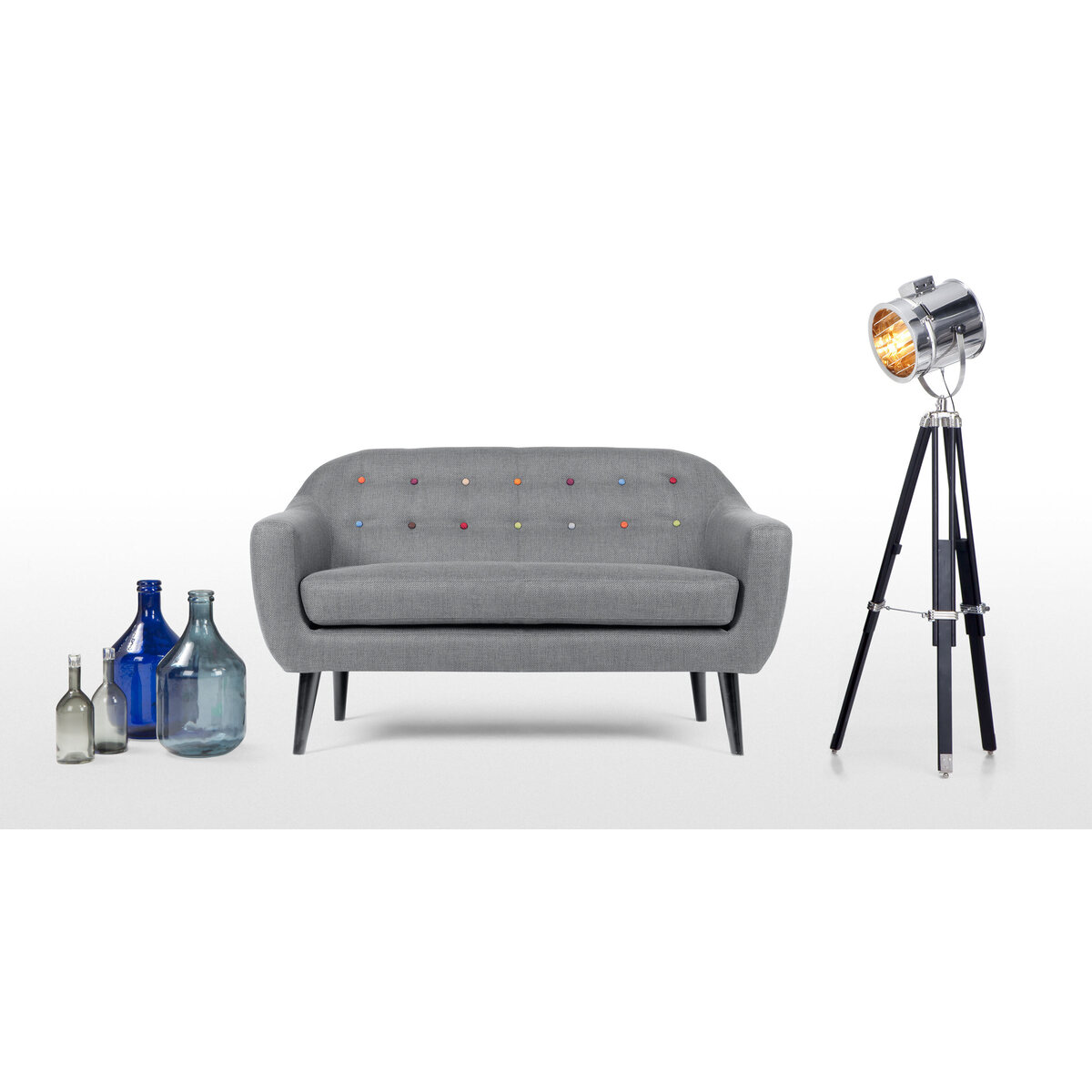 Ritchie 2 Seater Sofa, Pearl Grey with Rainbow Buttons – image 2