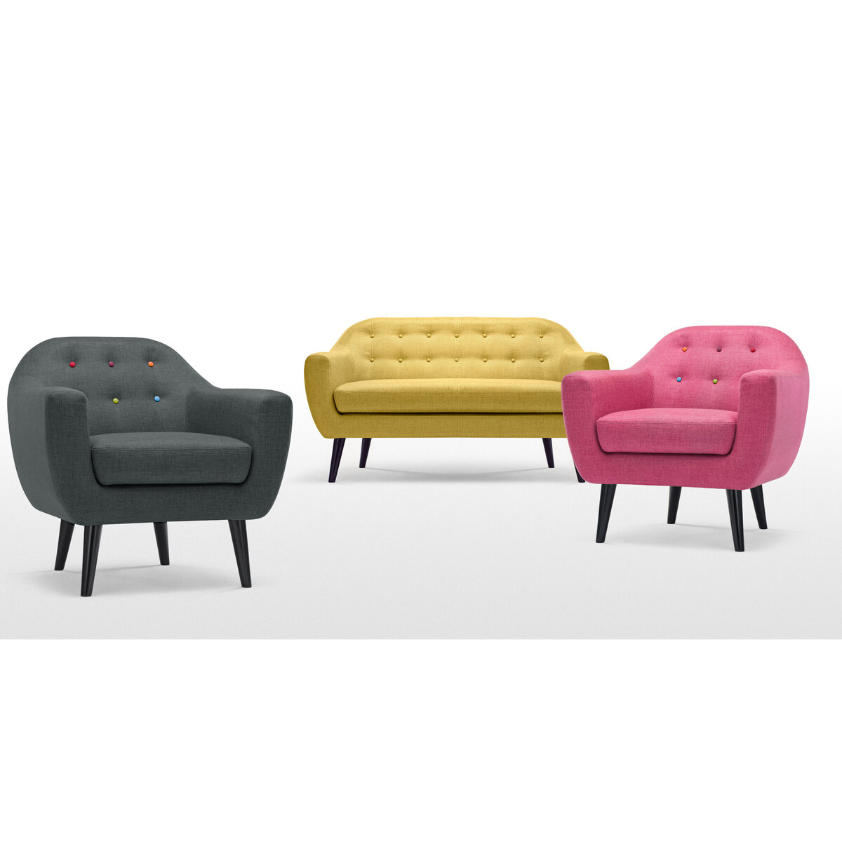 Ritchie 2 Seater Sofa, Pearl Grey with Rainbow Buttons – image 6