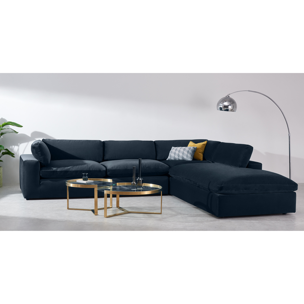 Samona Right Hand Facing Full Corner Sofa, Dark Blue Velvet – image 3