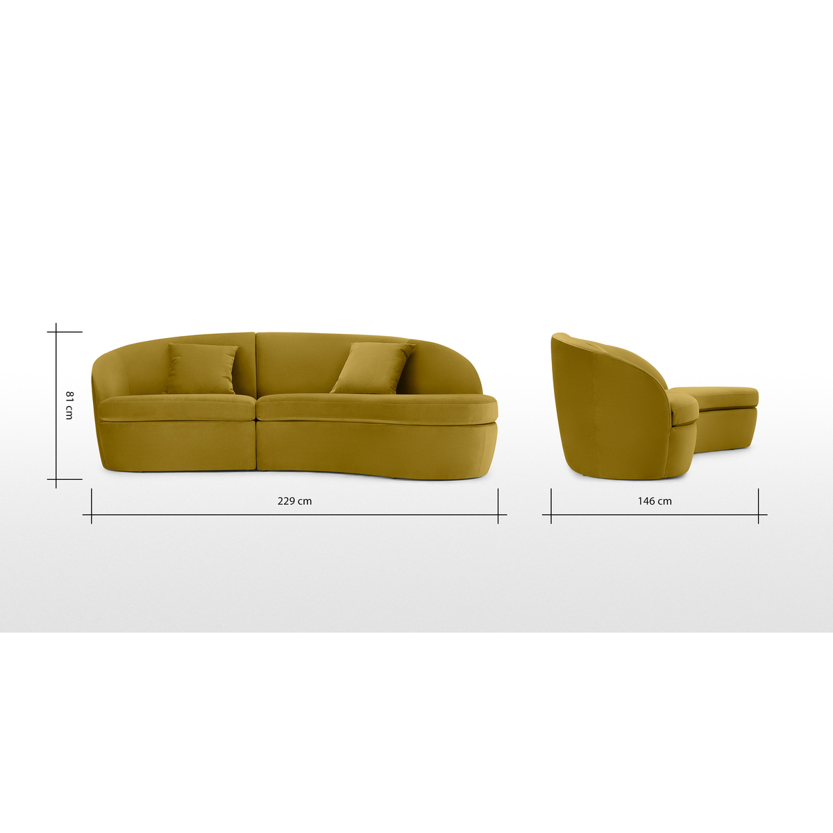 Reisa Right Hand Facing Chaise End Sofa, Vintage Gold Velvet – image 8