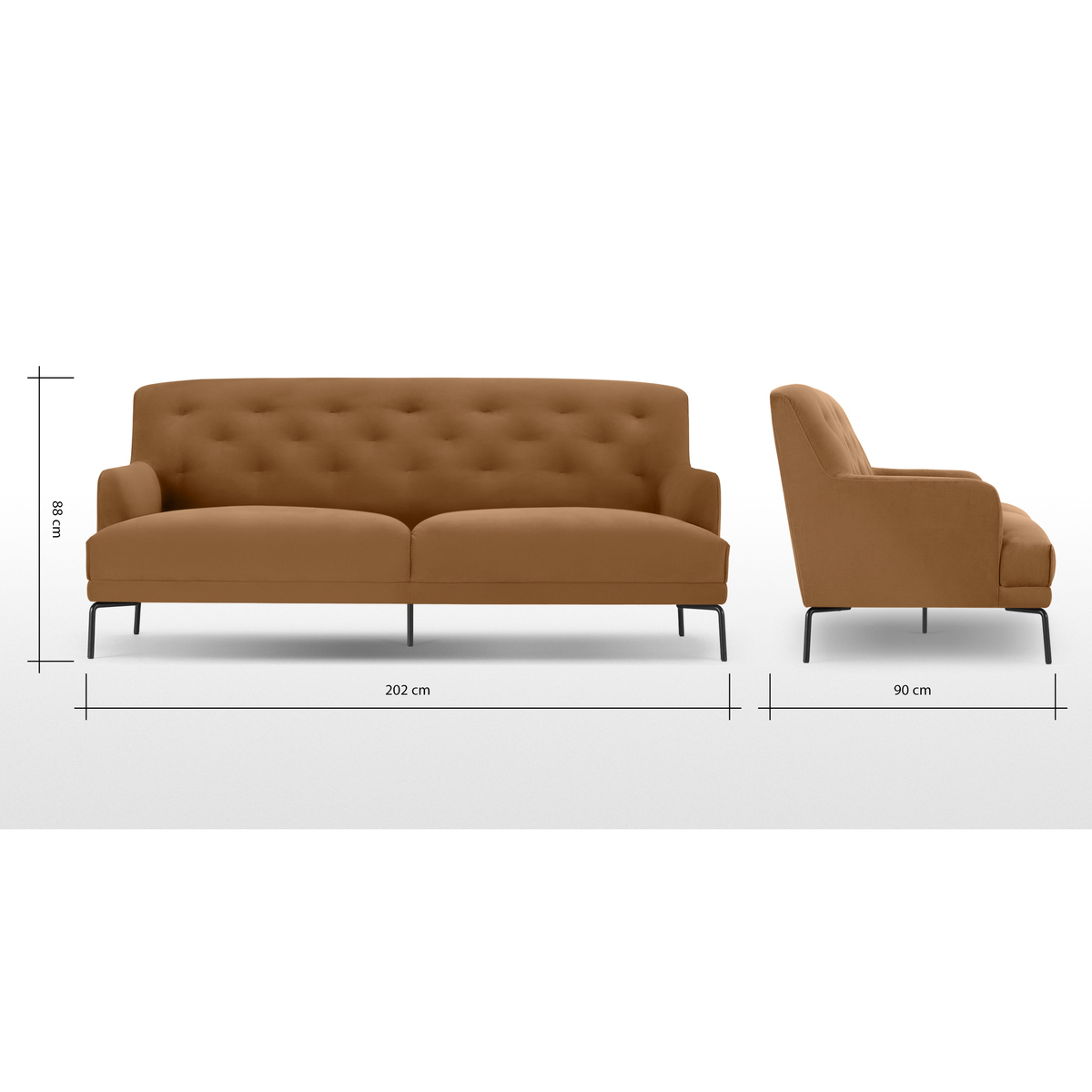 Attwood 3 Seater Sofa, Golden Amber Velvet – image 8
