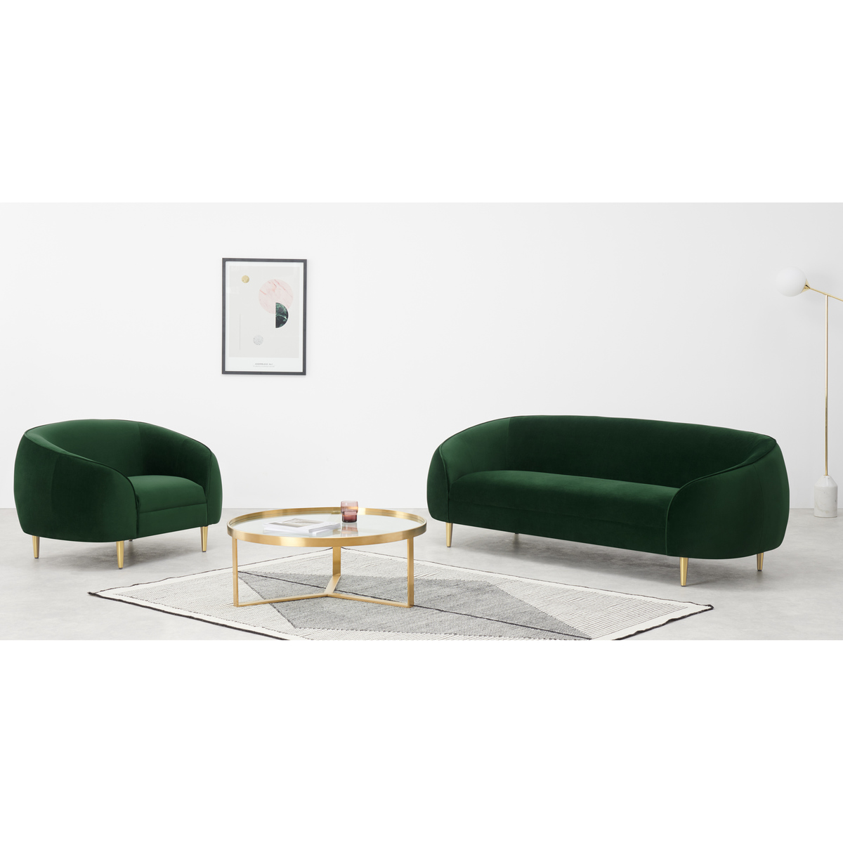 Trudy 3 Seater Sofa, Pine Green Velvet – image 3