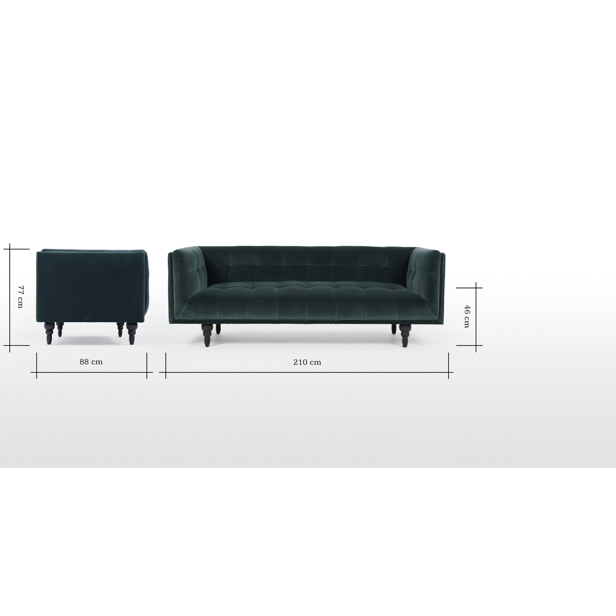 Connor 3 Seater Sofa, Petrol Cotton Velvet – image 9