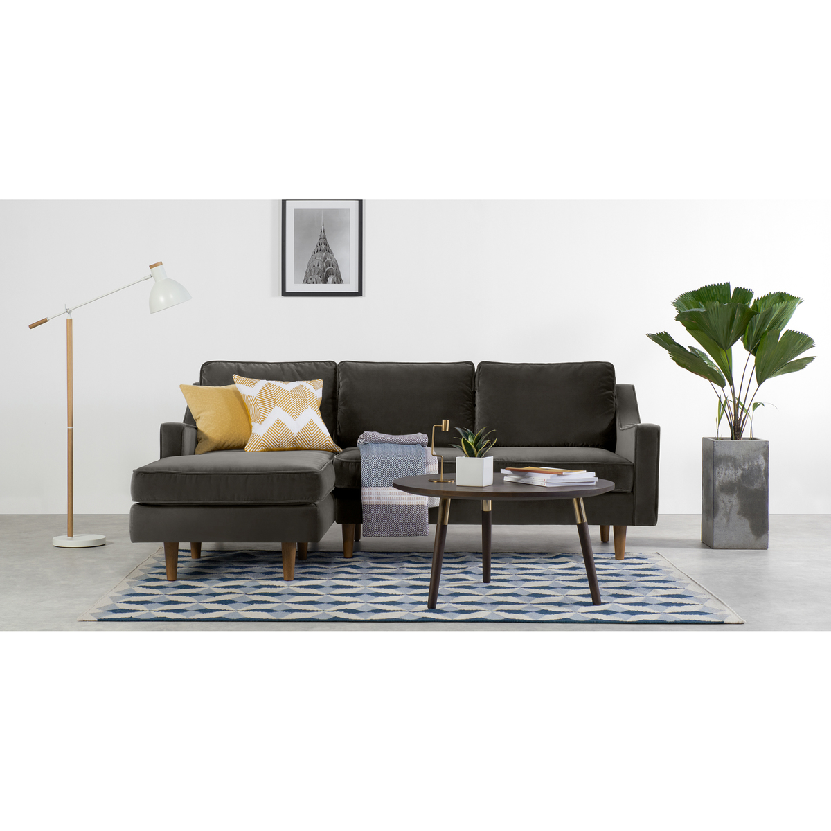 Dallas Left Hand Facing Chaise End Corner Sofa, Concrete Cotton Velvet – image 3
