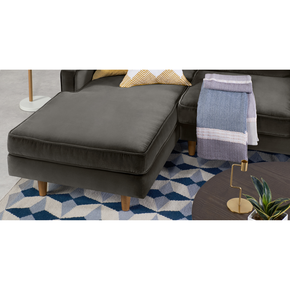Dallas Left Hand Facing Chaise End Corner Sofa, Concrete Cotton Velvet – image 6