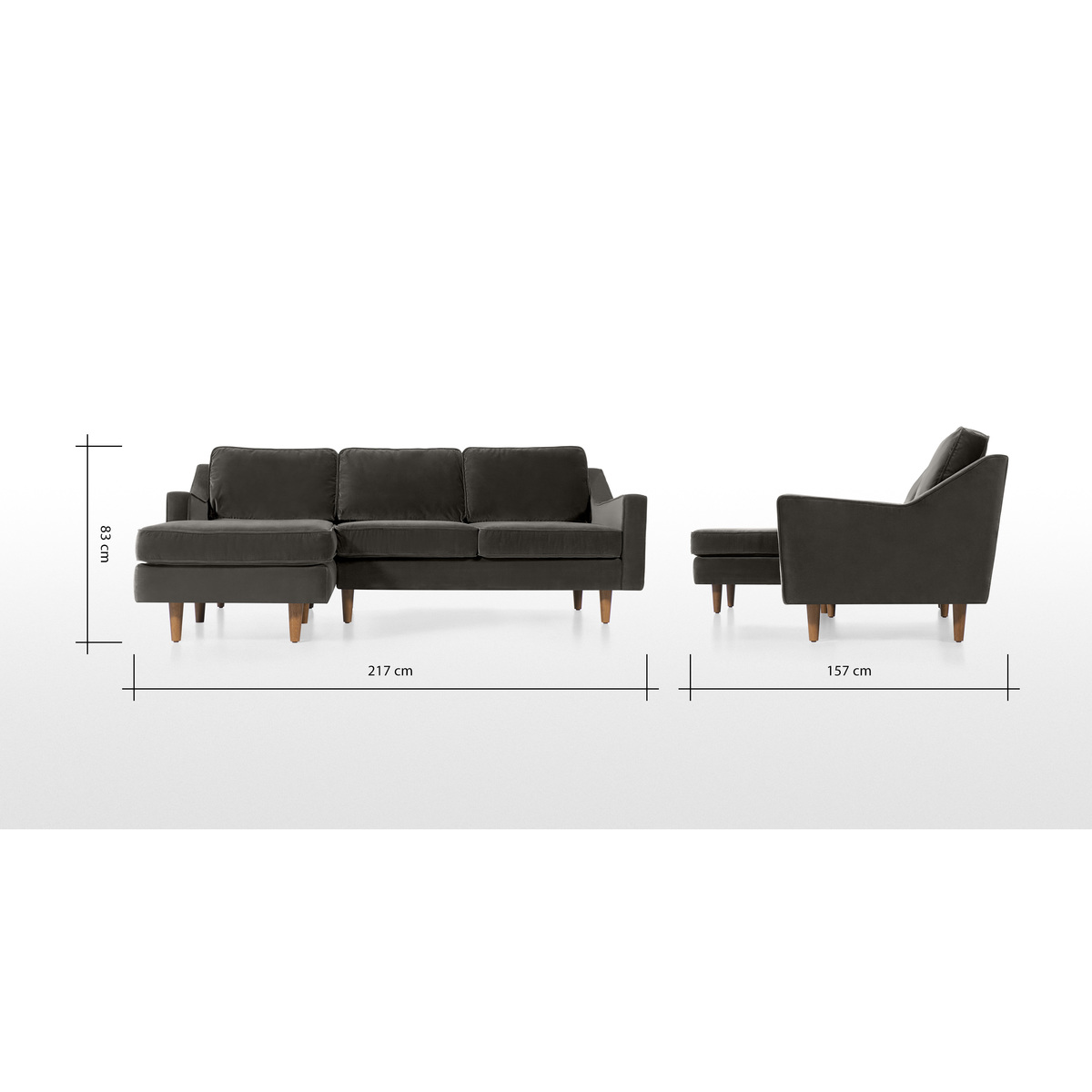 Dallas Left Hand Facing Chaise End Corner Sofa, Concrete Cotton Velvet – image 8