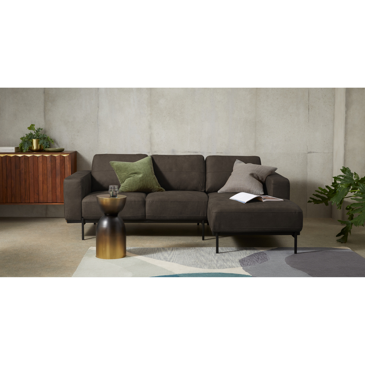 Jarrod Right Hand facing Chaise End Corner Sofa, Truffle Brown Leather – image 3