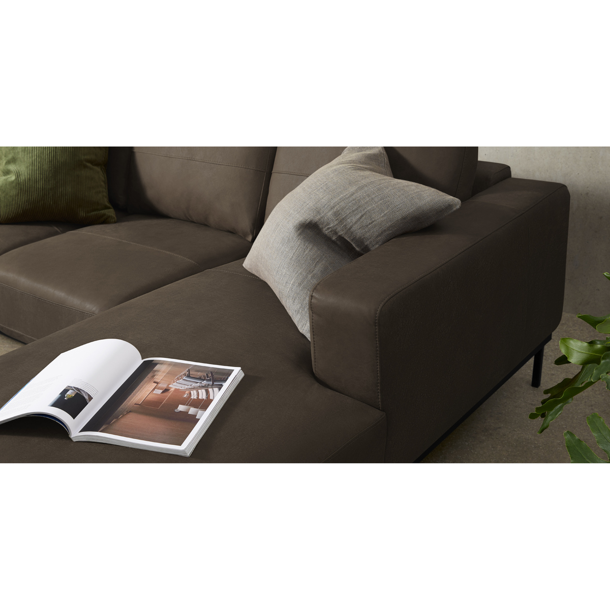 Jarrod Right Hand facing Chaise End Corner Sofa, Truffle Brown Leather – image 6