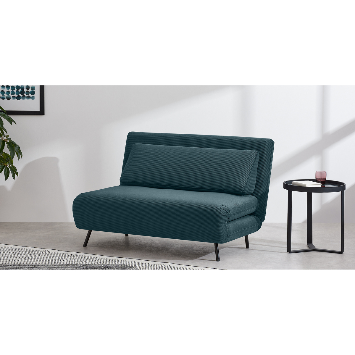 Kahlo Double Seat Sofa Bed, Teal Corduroy Velvet – image 3