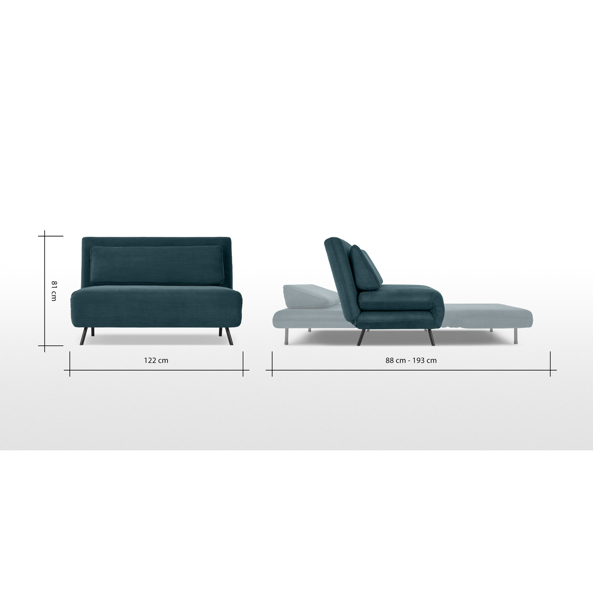 Kahlo Double Seat Sofa Bed, Teal Corduroy Velvet – image 9