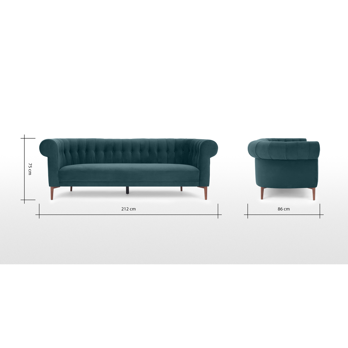 Hammond 3 Seater Sofa, Lagoon Blue velvet – image 8