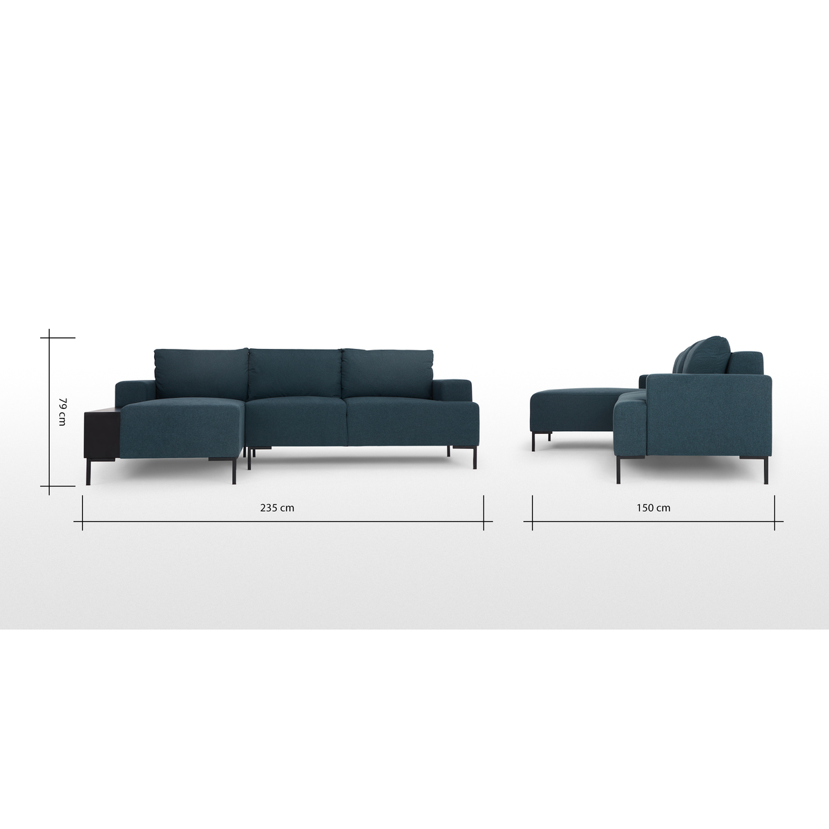 MADE Essentials Oskar Left Hand Facing Chaise End Corner Sofa  With Table, Aegean Blue – image 6