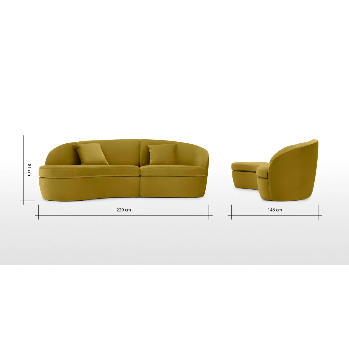 Reisa Left Hand Facing Chaise End Sofa, Vintage Gold Velvet – image 8