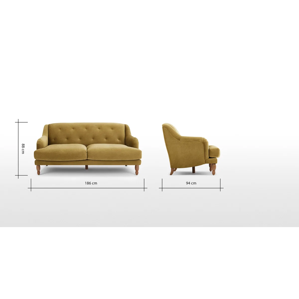 Ariana 3 Seater Sofa, Ochre Velvet – image 7