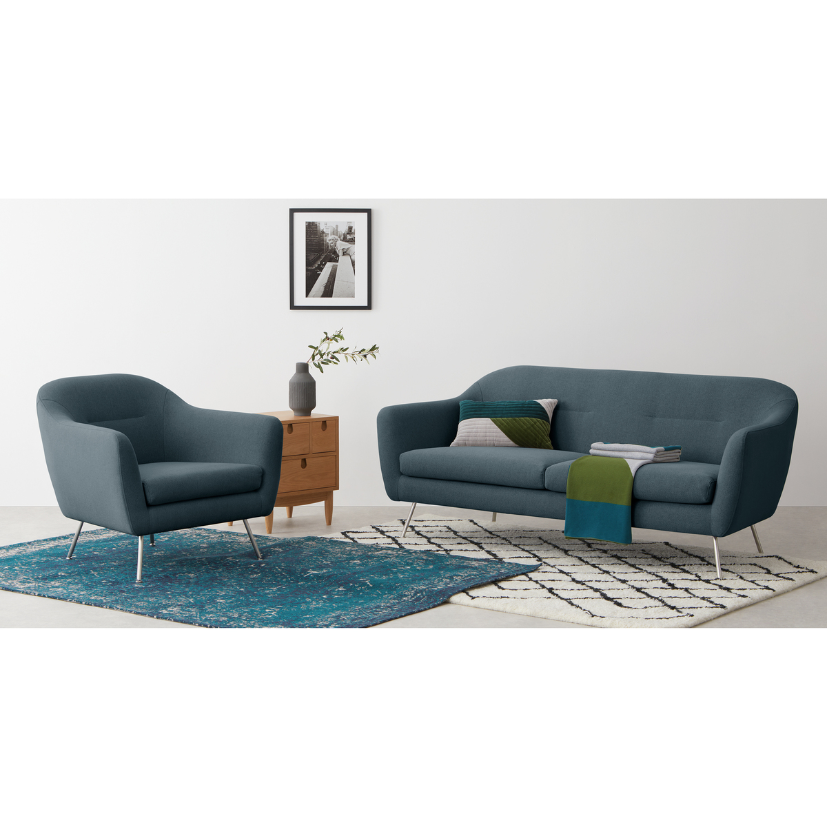 Reece 3 Seater Sofa, Mina Earl Blue with Metal Legs – image 2