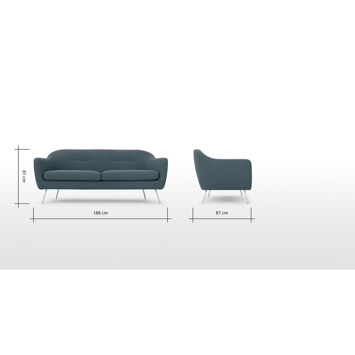 Reece 3 Seater Sofa, Mina Earl Blue with Metal Legs – image 6