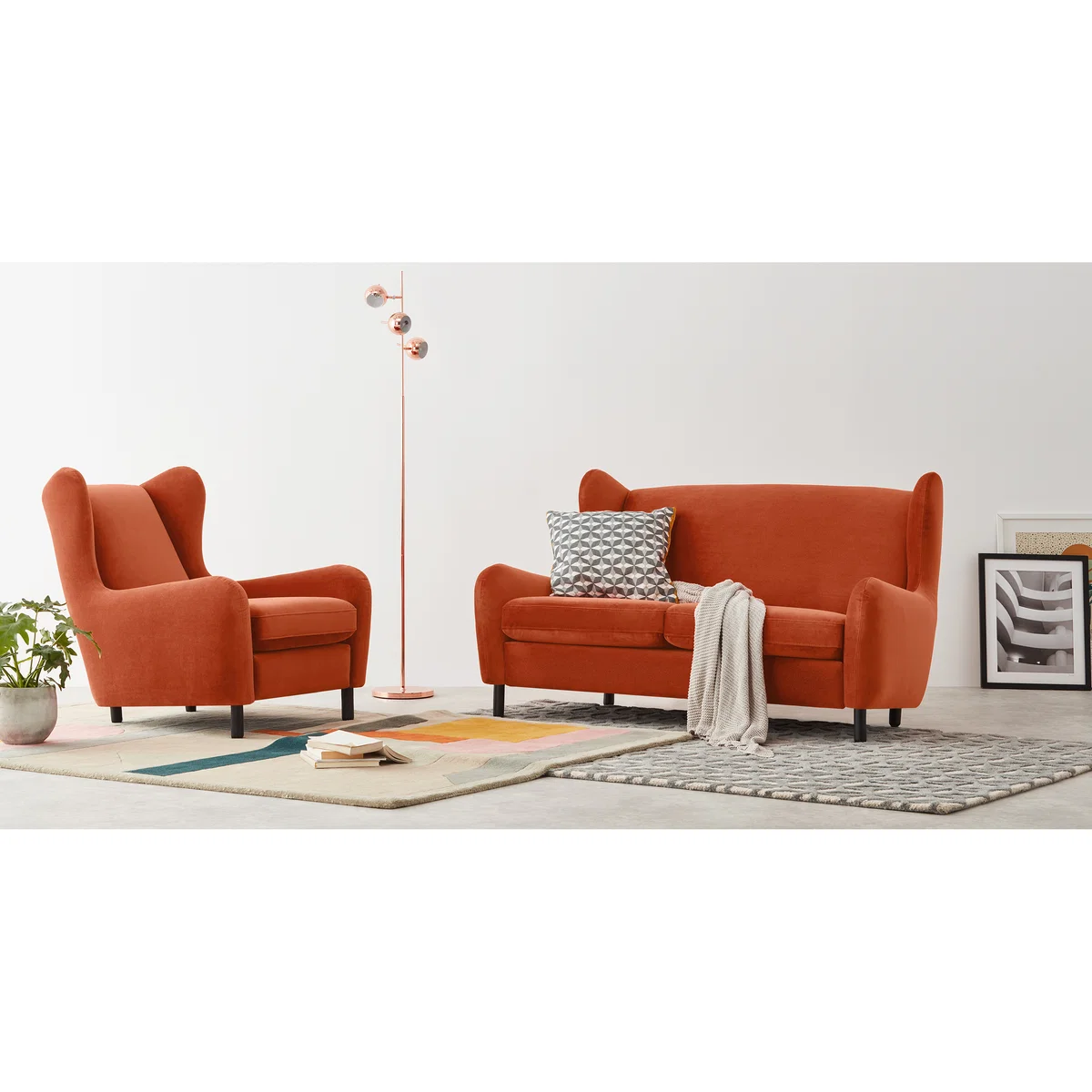 Rubens 2 Seater Sofa, Flame Orange Velvet – image 2