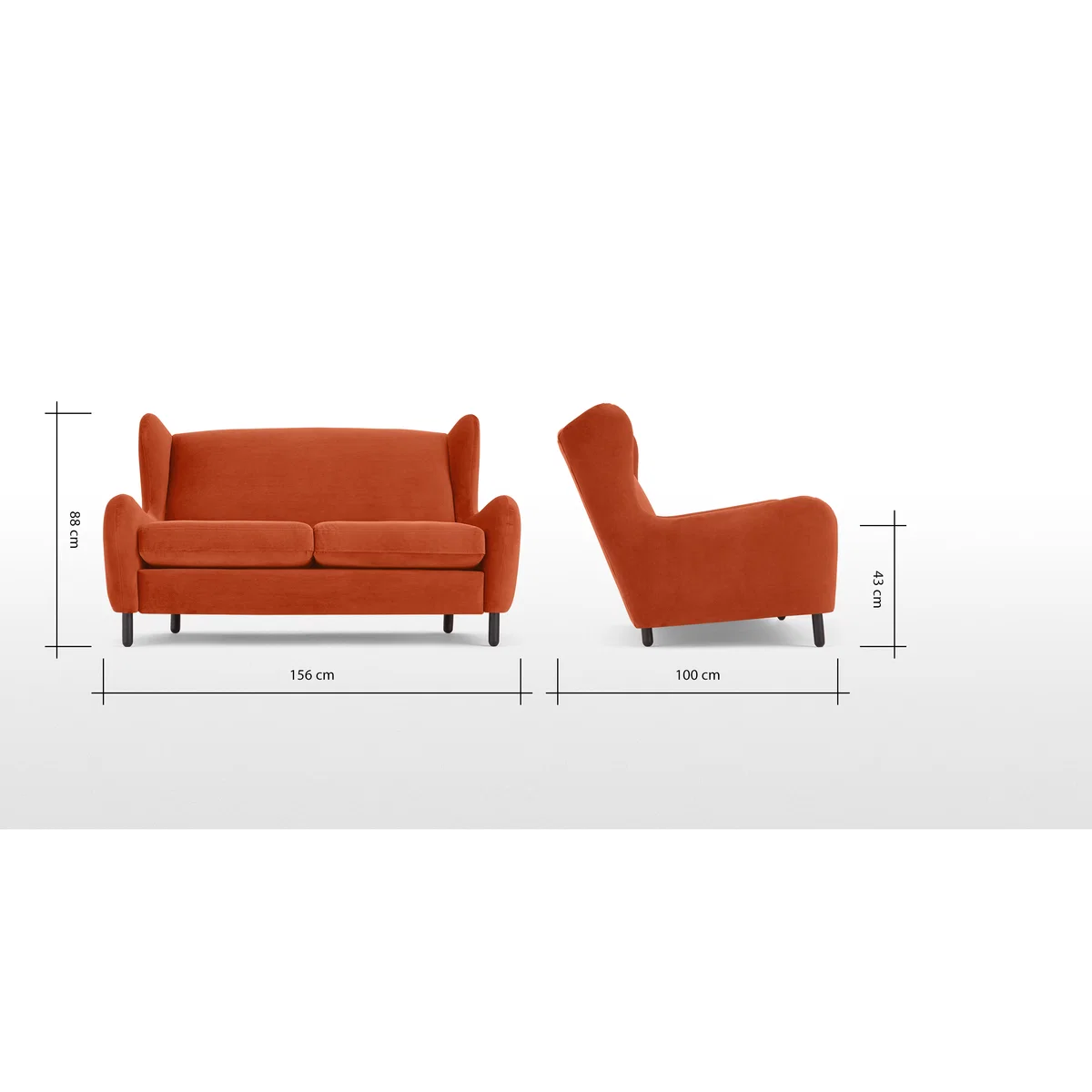 Rubens 2 Seater Sofa, Flame Orange Velvet – image 6