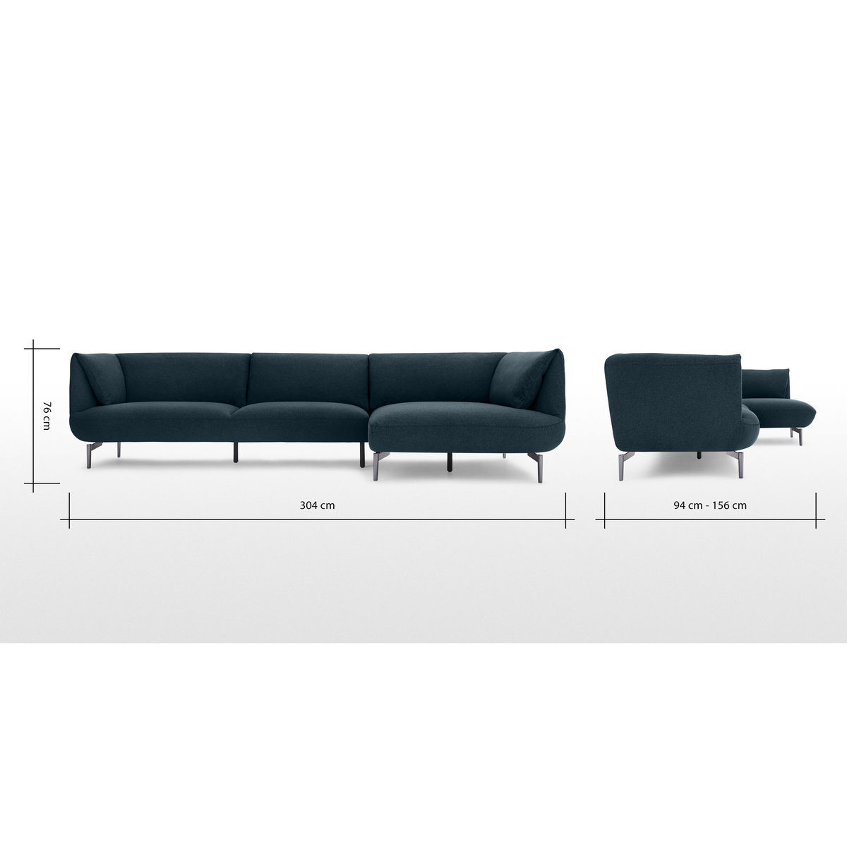 Inka Right Hand Facing Chaise End Corner Sofa, Aegean Blue – image 8