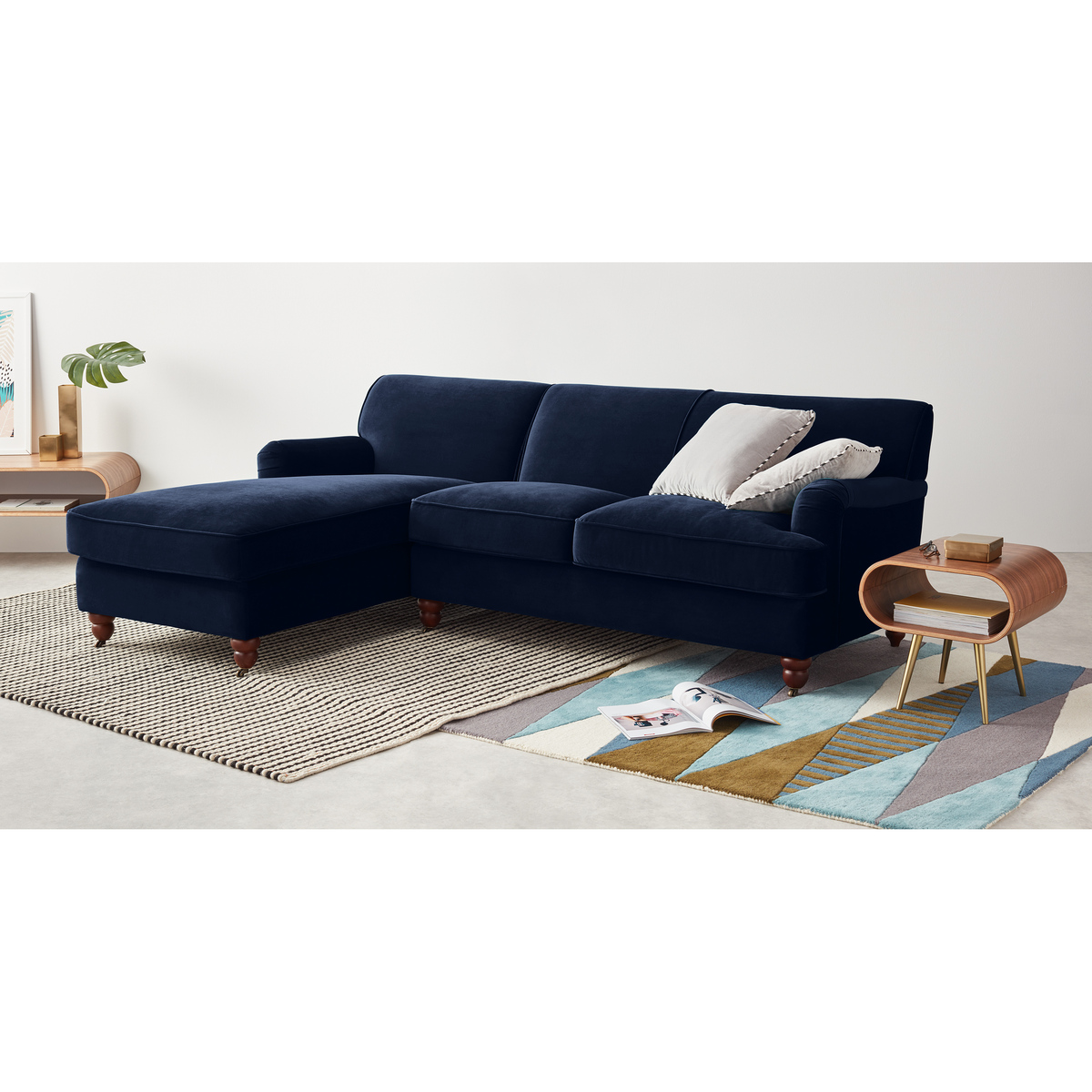 Orson Left Hand Facing Chaise End Corner Sofa, Ink Blue Velvet – image 2