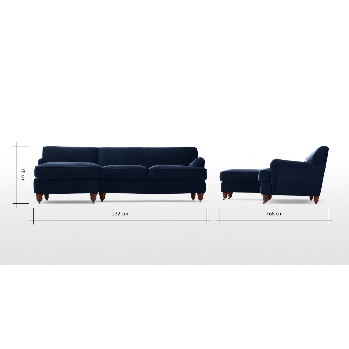 Orson Left Hand Facing Chaise End Corner Sofa, Ink Blue Velvet – image 7