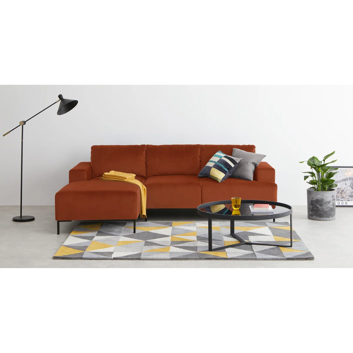 Frederik 3 Seater Left Hand Facing Compact Corner Chaise End Sofa, Nutmeg Orange Velvet – image 3