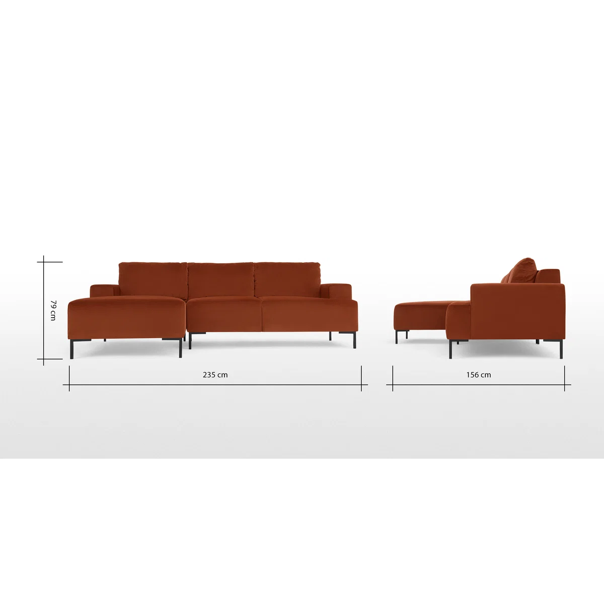 Frederik 3 Seater Left Hand Facing Compact Corner Chaise End Sofa, Nutmeg Orange Velvet – image 8
