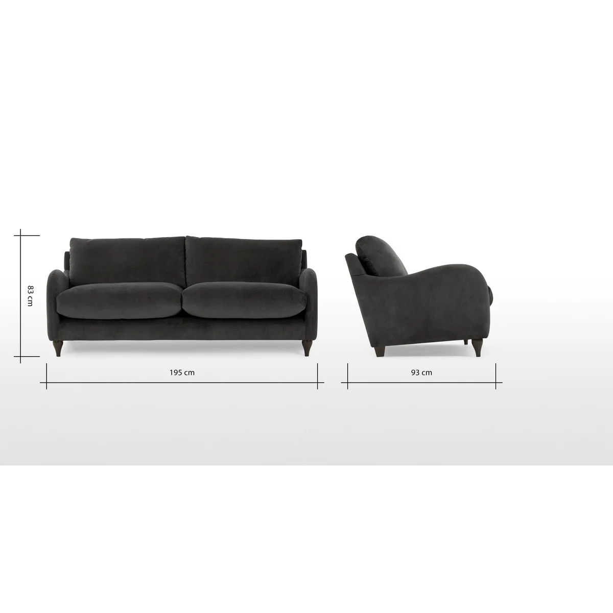 Sofia 3 Seater Sofa, Plush Asphalt Velvet – image 9