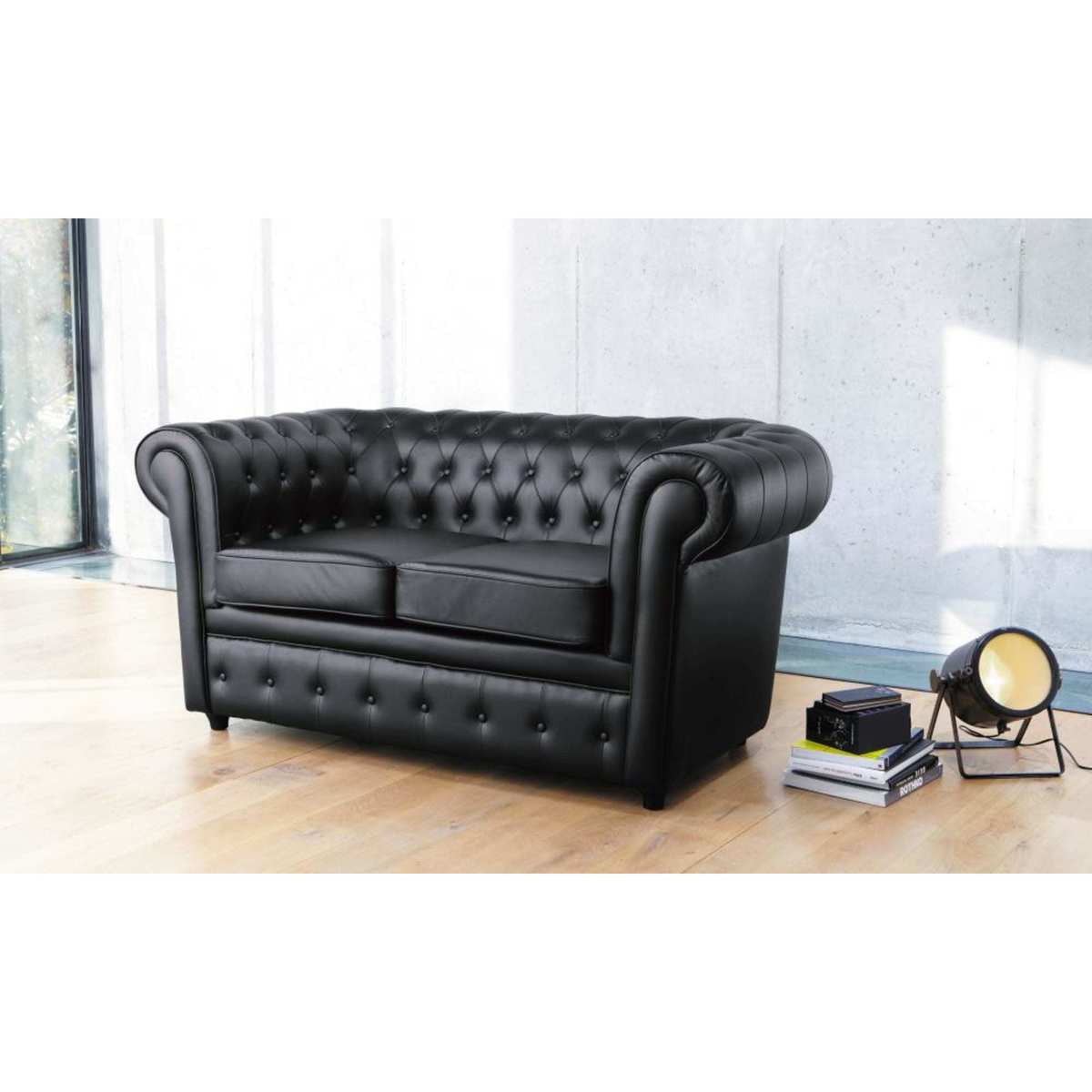 2 Seater Button Sofa in Black Chesterfield – image 2