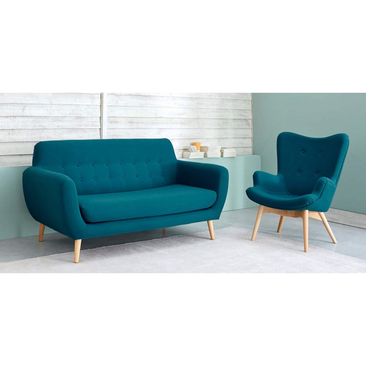 Scandinavian Petrol Blue Fabric 2 3-Seater Sofa Iceberg – image 3