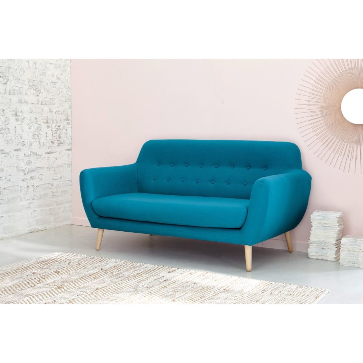 Scandinavian Petrol Blue Fabric 2 3-Seater Sofa Iceberg – image 4