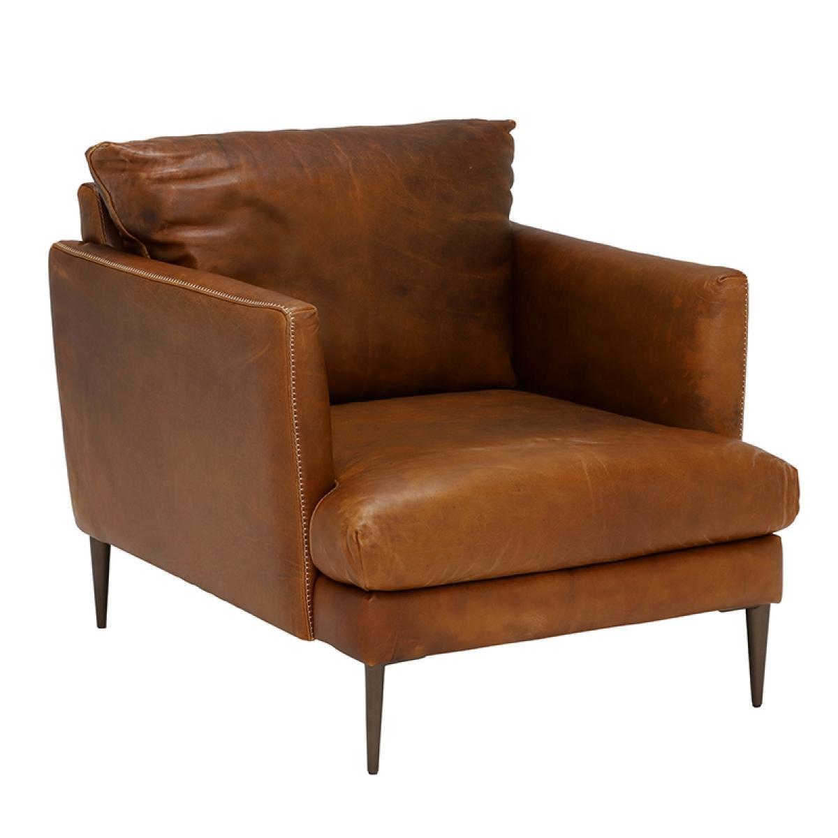 100% Leather Single Accent Chair - Brown - W86 x D100 x H86cm - Barker & Stonehouse – image 2