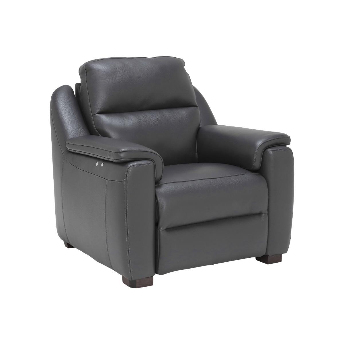 Strauss Grey Leather Recliner Armchair – image 1