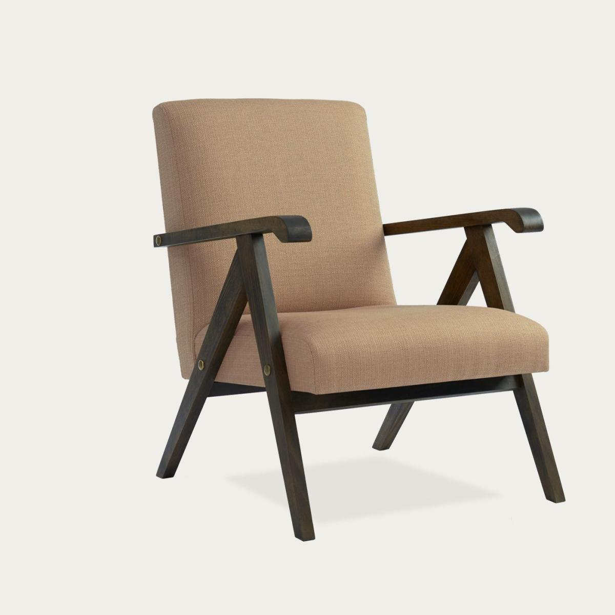 Cream Beige Monklet Armchair - Dark Beech