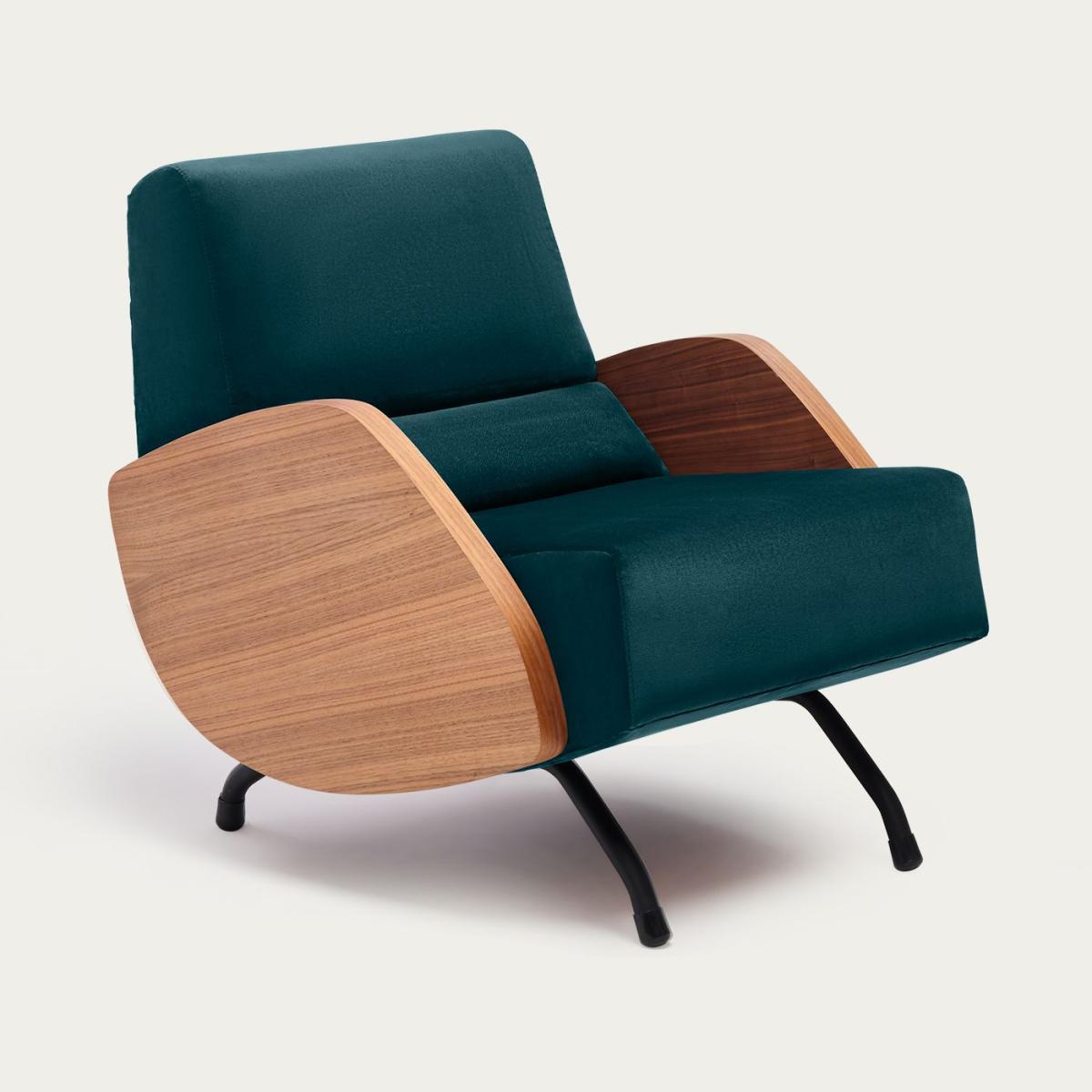 Petrol Green R360 Velvet Armchair - Walnut