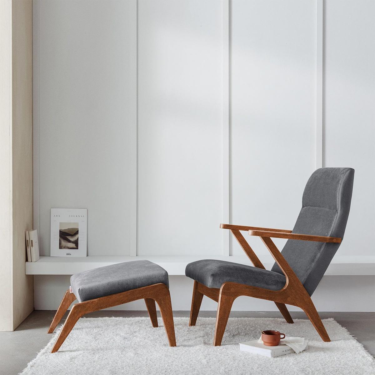 Grey Apollo Lounge Chair Velvet Line – image 2