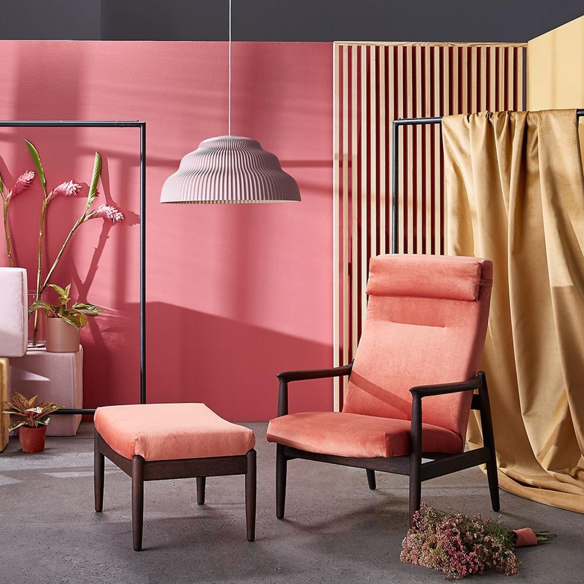 Coral H64 Velvet Highback Armchair with Footstool - Dark Oak – image 2