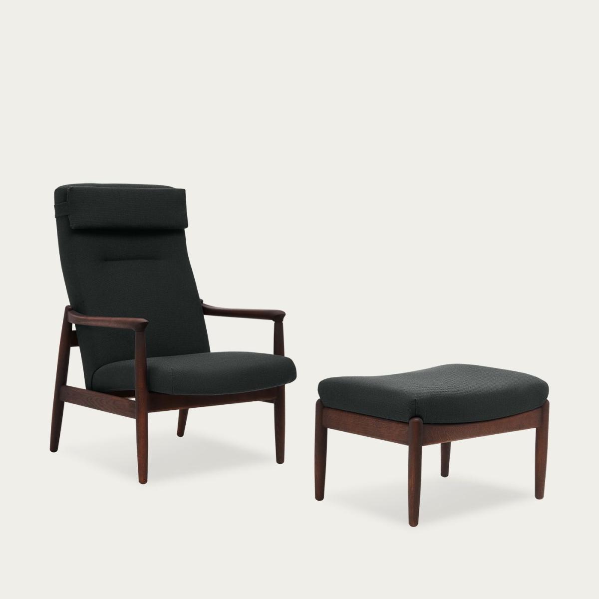 Ebony Black H64 Novum Highback Armchair with Footstool - Dark Oak