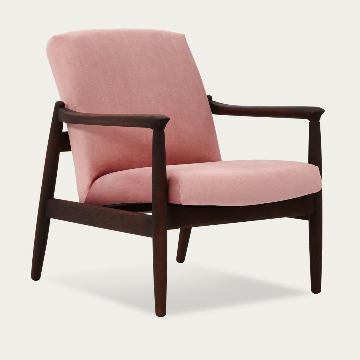 Powder Pink H64 Velvet Lowback Armchair - Dark Oak