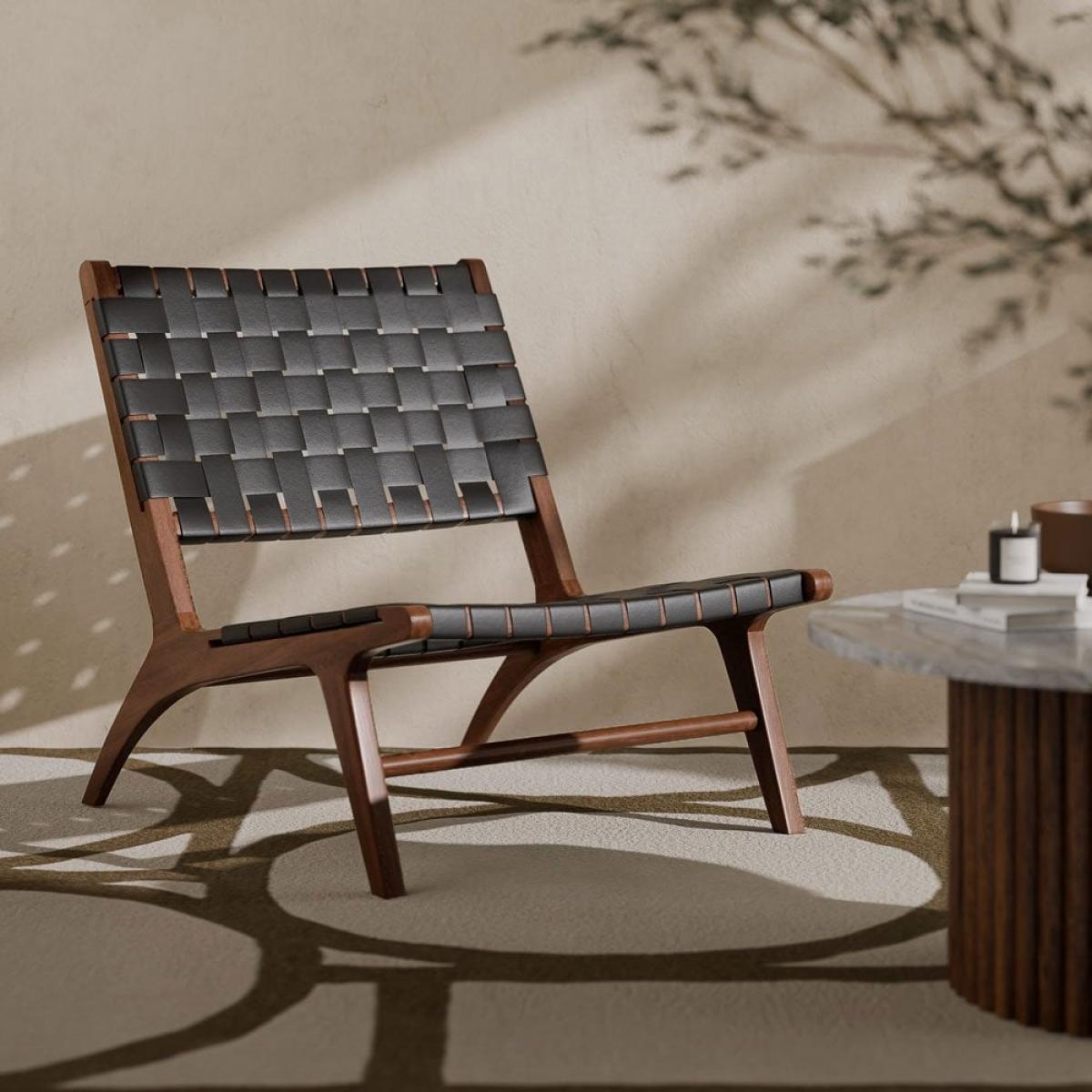 Baxter Armchair, Black Leather & Walnut – image 2