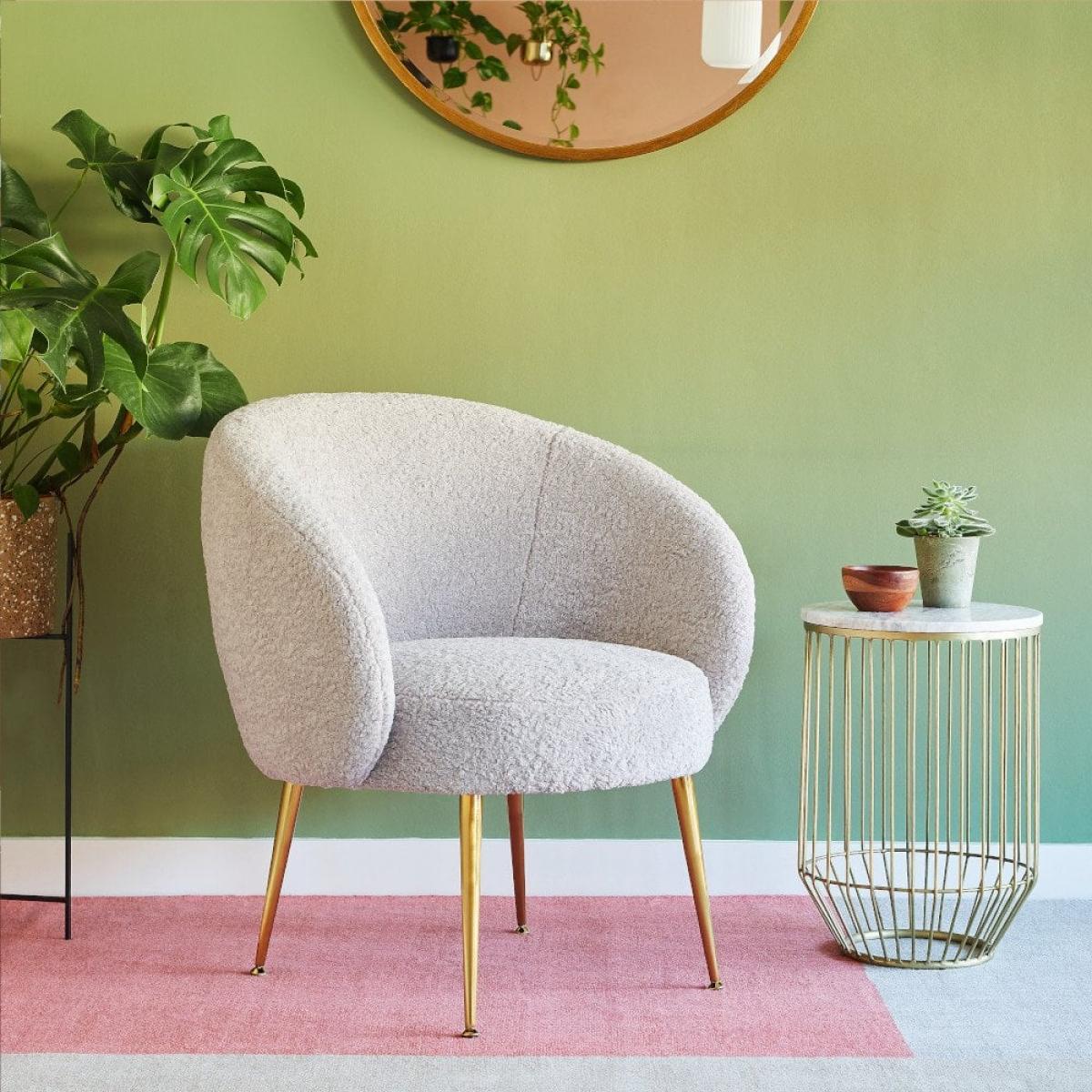 Ella Accent Armchair, Ivory White Boucle & Brass Leg Colour: Brass – image 2