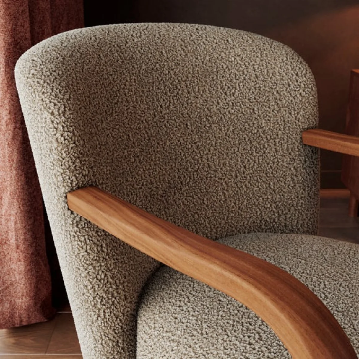 Clara Fluffy Sherpa Wooden Arm Accent Chair – image 3