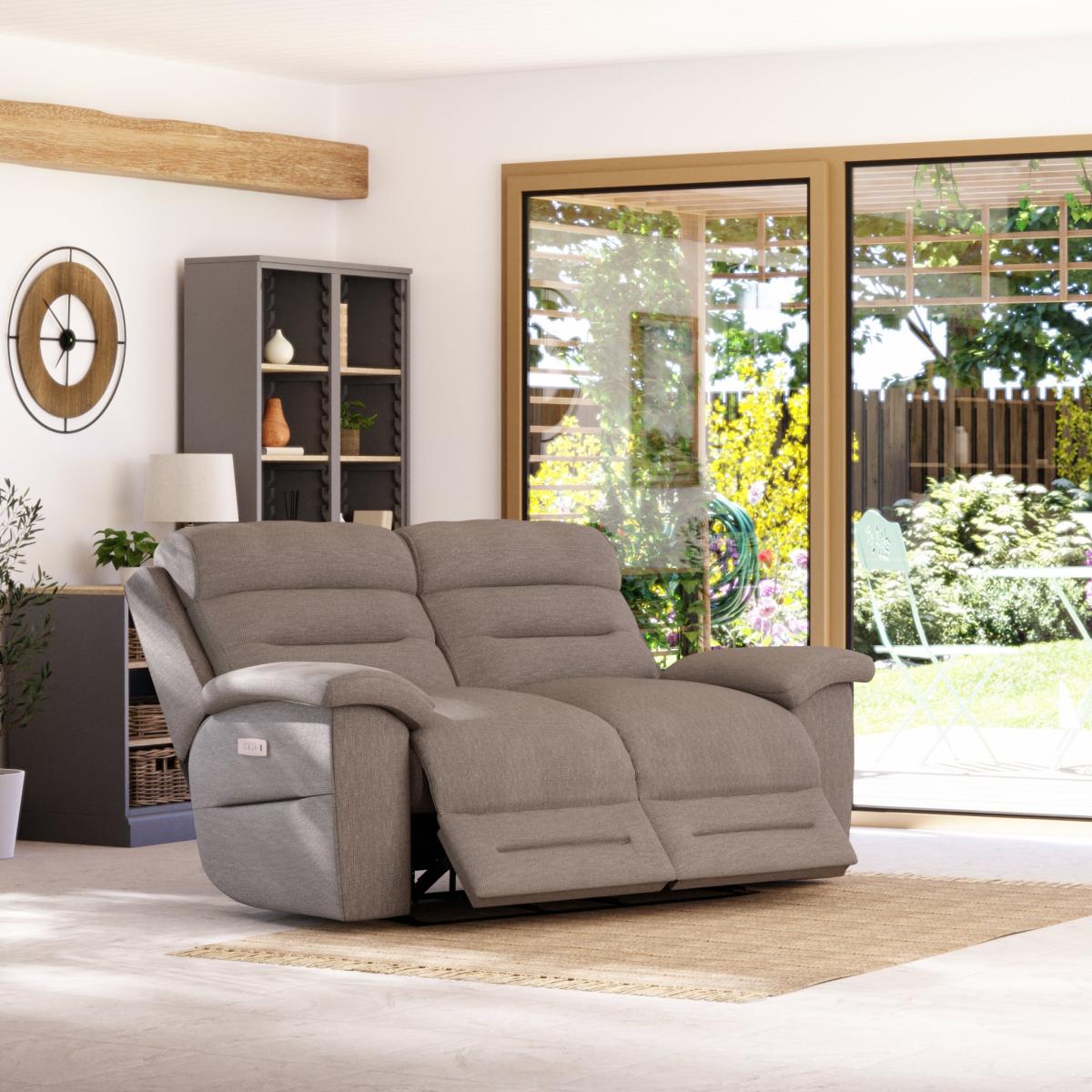 Lulworth 2 Seater Power Recliner Sofa Honeycomb Chenille Latte – image 2