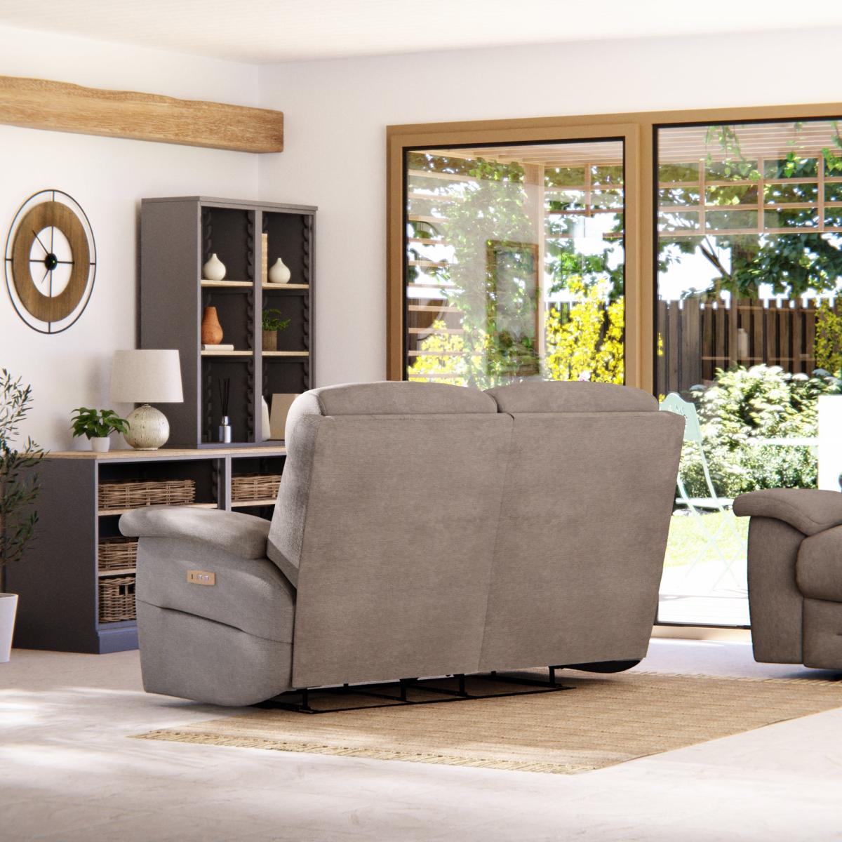 Lulworth 2 Seater Power Recliner Sofa Honeycomb Chenille Latte – image 5