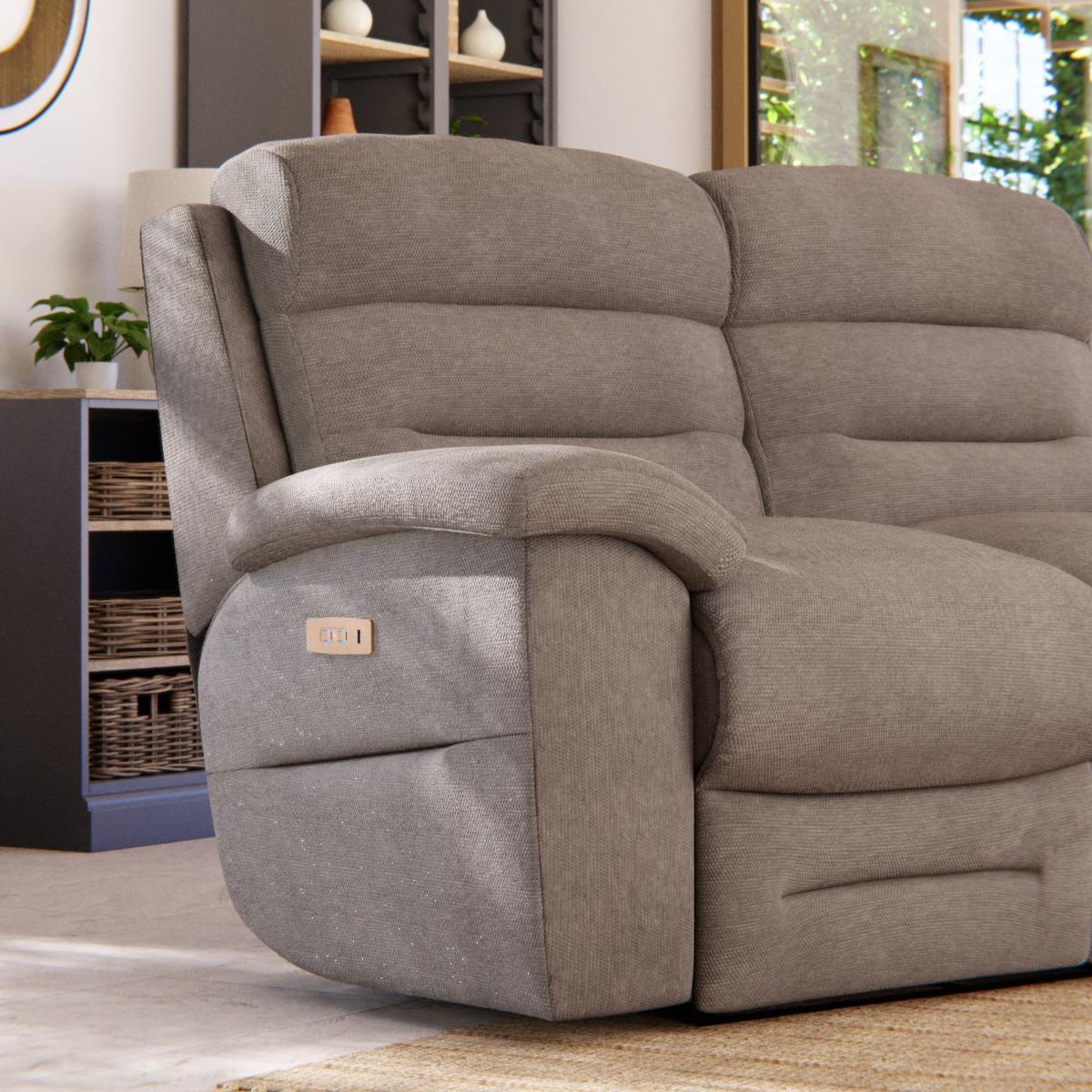 Lulworth 2 Seater Power Recliner Sofa Honeycomb Chenille Latte – image 6